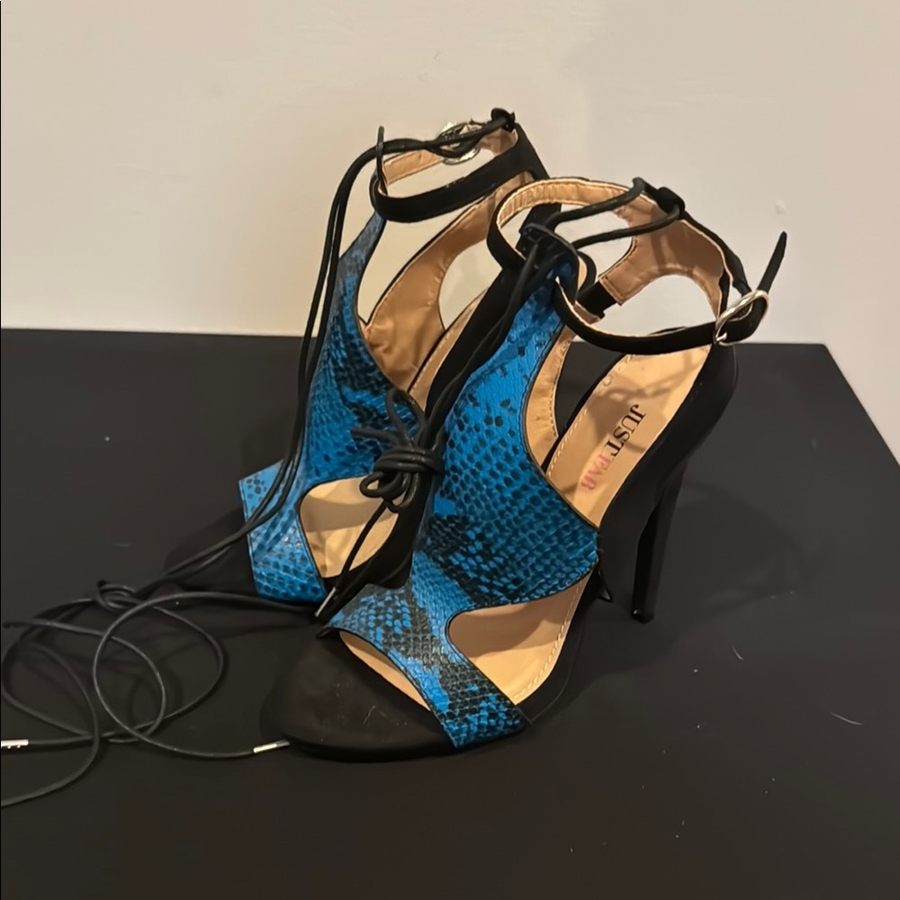 JustFab Blue and Black Stiletto Heels, Size 9 (Fits small)